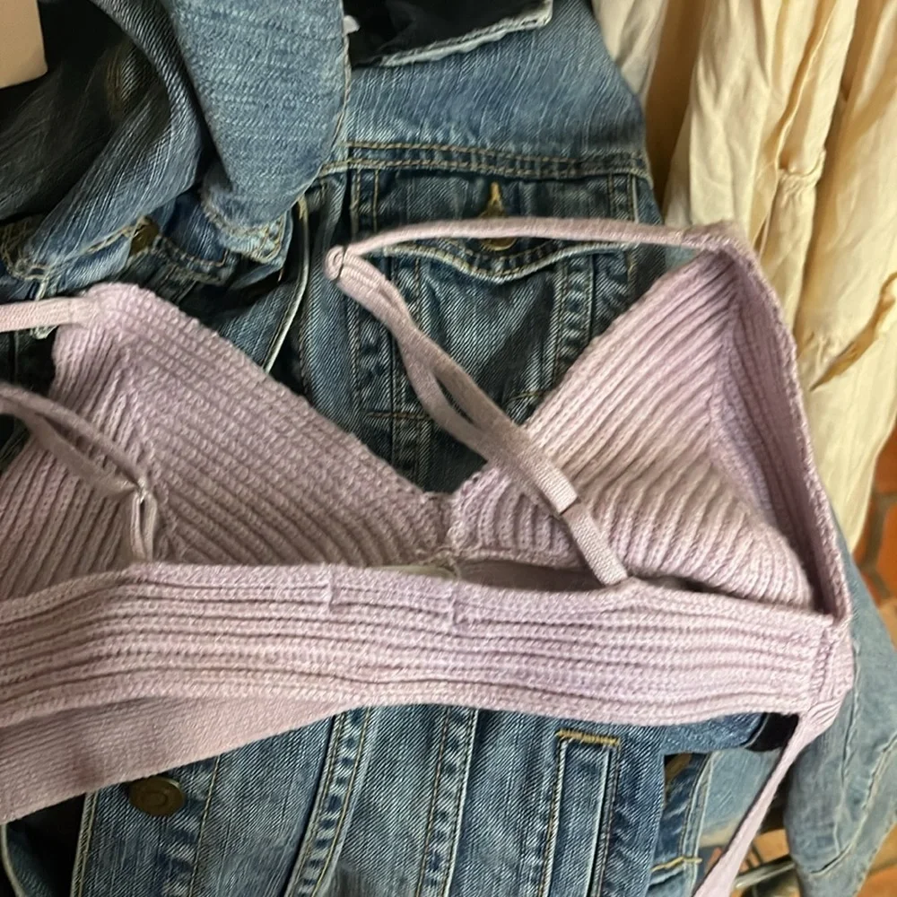 For Love and Lemons Joan Knit cropped Lavender Wrap Top M - Picture 6 of 6